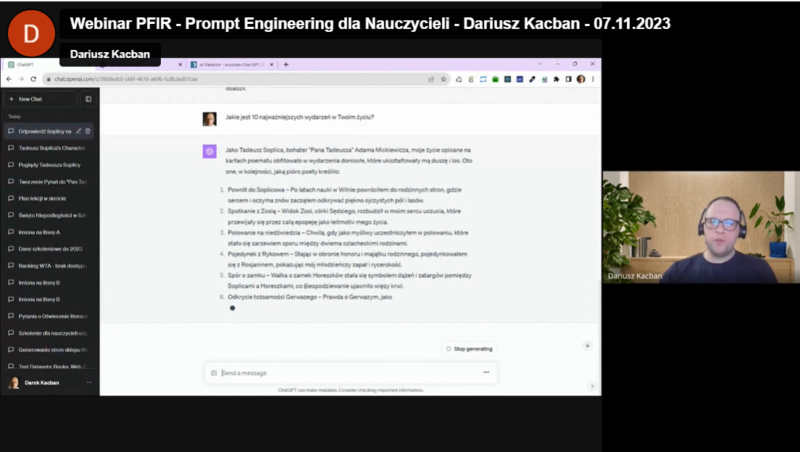 Webinar Prompt Engineering dla nauczycieli. Szkolenie z certyfikatem dla nauczycieli.